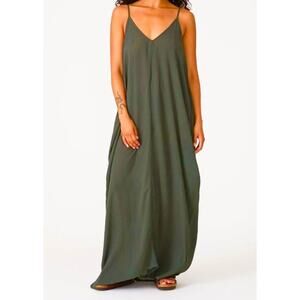 NWT Lovestitch Weekend Mila Gauze Maxi Dress Women's S/M Olive Green Pockets